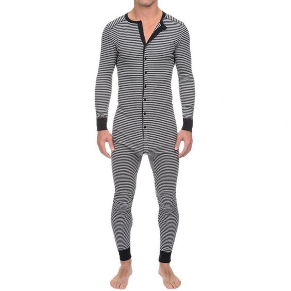 Roupa de dormir masculina Pijama skinny macacão listrado manga comprida com botões no decote macacão macacão conjunto de macacão por atacado 230808