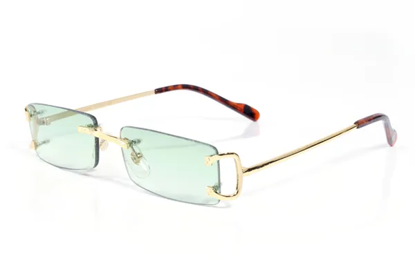 Óculos de Sol Verde Designer Mulher Homem Óculos de Sol Quadrado Sem Aro Oceano Corte Água Lente Aparada Metal Curvo Hastes Carti Óculos de Sol Feminino UV400 Óculos Gafas