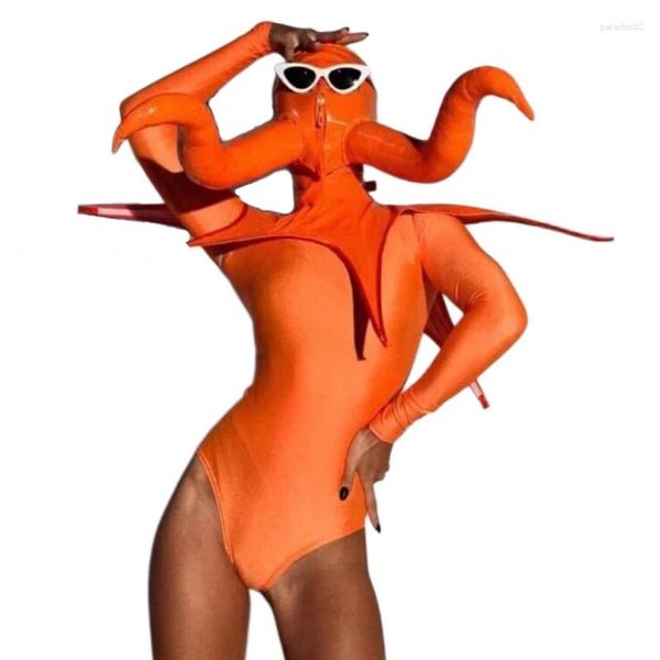 Bühnenkleidung Halloween Cosplay Kostüm Orange Octopus Kopfbedeckung Body Rolle Performance Tanzkleidung Nachtclub Bar Party Show Rave Outfit