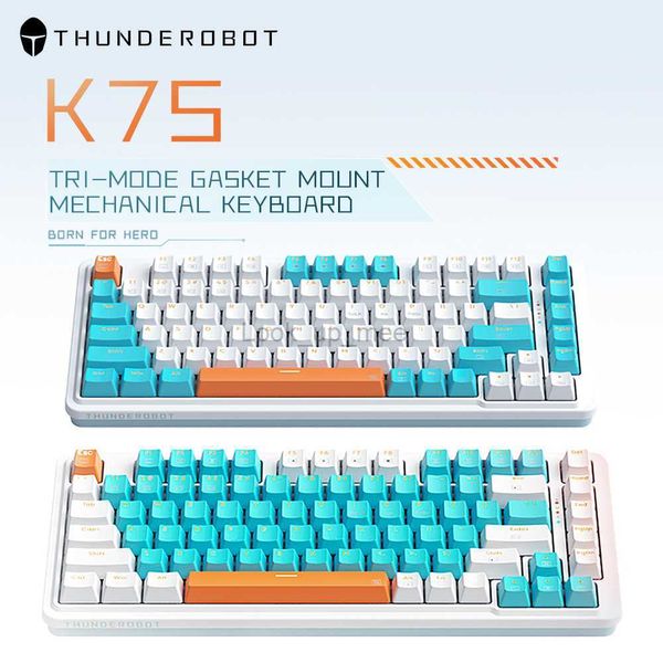 K75 Mekanik Klavye Thunderobot 75 KEYS RGB Sıcak Değiştirilebilir Kırmızı Anahtar 2.4G Kablosuz Klavye PC Dizüstü Bilgisayar Win/Mac HKD230808 için Bluetooth