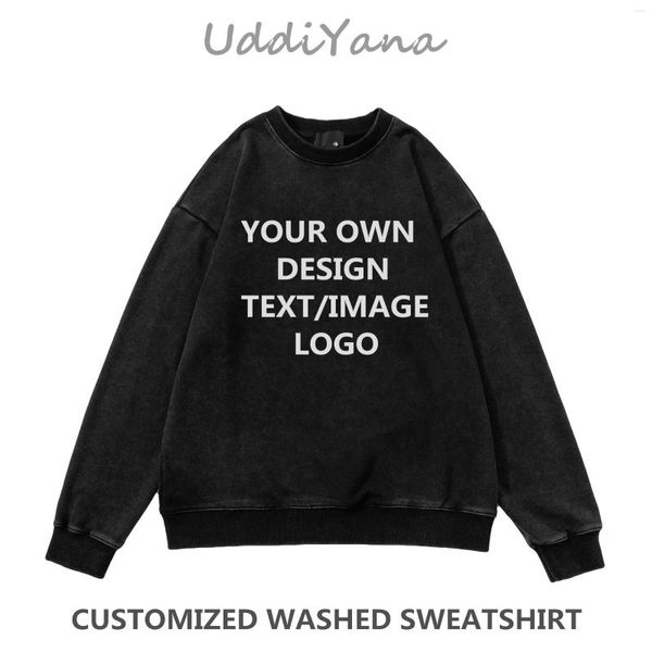 Erkek Hoodies Kaliteli Yıkalı Giysiler Yıpranmış Vintage Sweatshirt Özelleştirme Crewneck Özelleştirilmiş Marka Logo Tasarım Baskı Damlası