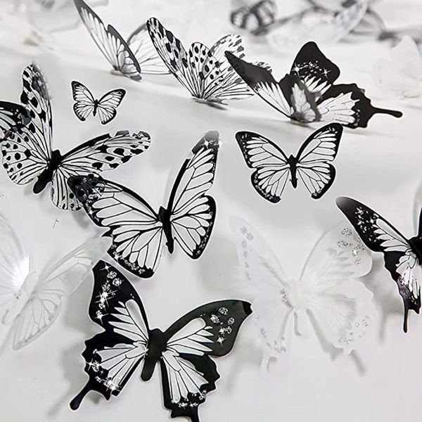 Adesivos de parede 18 pçs Borboletas de cristal Adesivo 3D para linda borboleta Decoração de sala de estar Decalques para decoração de casa 230808