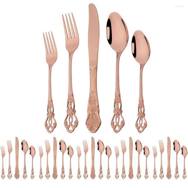 Conjunto de talheres de jantar 30 pçs conjunto de talheres rosa retrô faca sobremesa garfo colher talheres de aço inoxidável de alta qualidade talheres de cozinha