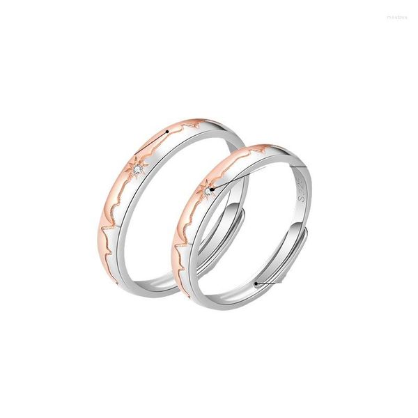 Cluster Rings S925 S925 Sterling Silver Sun Tecido em Dois Tons Anel de Casal Elegante Jóias Finas Presente de Dia dos Namorados