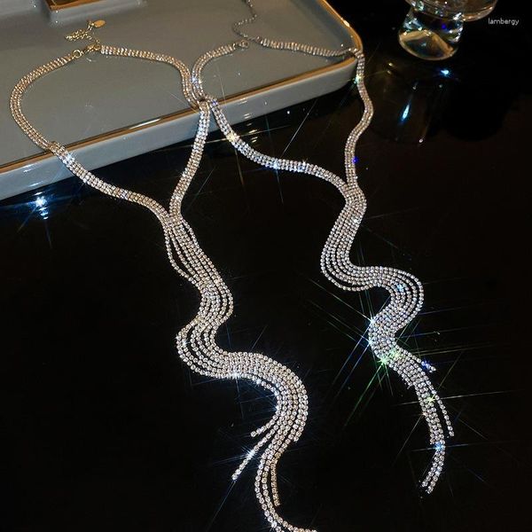 Ketten Europa und Amerika Strass Lange Quaste Halskette für Frauen Mode Bijoux Party Zubehör Kostüm Halsreifen Collares
