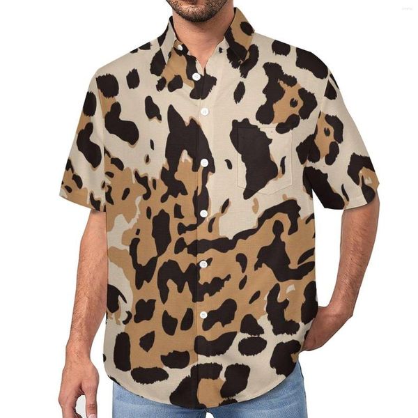 Мужские повседневные рубашки леопардовый отпуск для печати рубашка для животных кожа Абстрактная дизайн Hawaii Men Fashion Blouses Одежда с коротким рукавом плюс размер