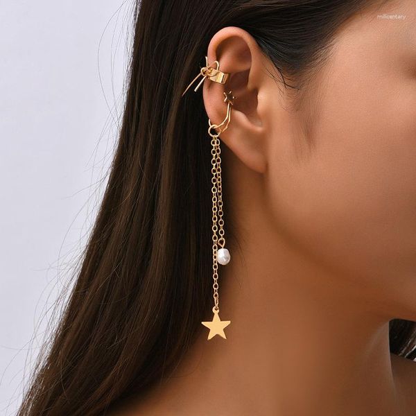 Backs Orecchini Fashion Long Imitataion Pearl Stars Ear Clips Fake Piercing Cuff For Women Trendy Jewelry Decoration Gift