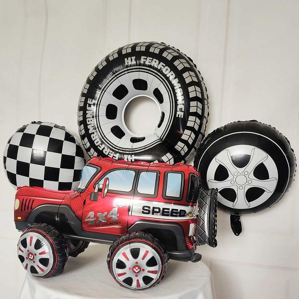 1 set Racing Car Wheel Foil Balloon Due Fast Compleanno Decorazioni per feste a tema Ragazzi Forniture per feste di compleanno Car Theme Party Globos HKD230808