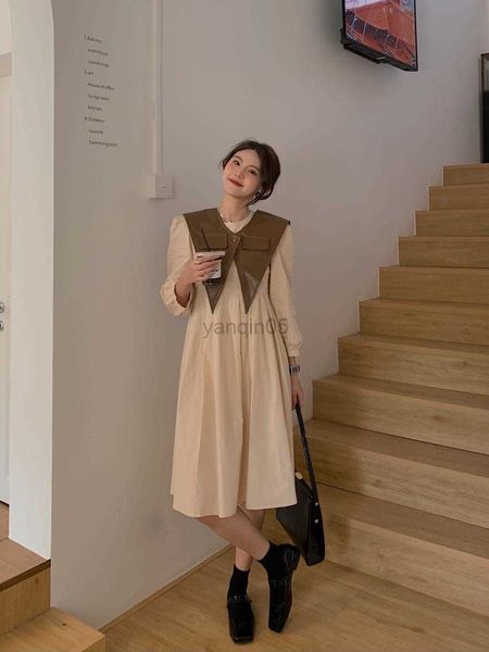 Umstandskleider Autumn Restoring Ancient Ways Umstandskleid Anzüge Langarm Kleid für schwangere Frauen mit Matrosenkragen Vintage Schwangerschaftskleid HKD230808