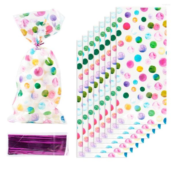 Confezione regalo 50 pezzi Sacchetto di caramelle in cellophane con stampa a pois colorati Sacchetti di biscotti per feste di compleanno Baby Shower Decorazione di nozze Imballaggio