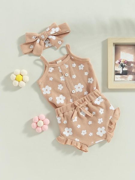 Ensembles de vêtements bébé filles tenue d'été sans manches à volants barboteuse à pois Bloomers arc bandeau