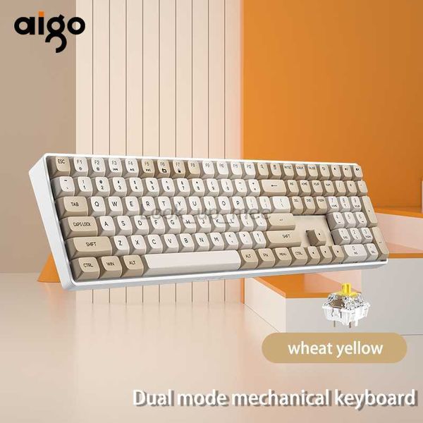 Aigo A108 Teclado Mecânico para Jogos 2.4G Sem Fio USB Tipo-c Com Fio Interruptor Amarelo 110 Teclas Hot Swap Recarregável Teclado Gamer HKD230808