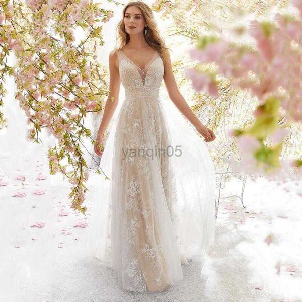 Abiti premaman Donne incinte Lungo Boho A-Line Abito da sposa sexy senza schienale Ricamo Fiori Abiti da sposa Abiti da sposa principessa Lunghezza pavimento HKD230808