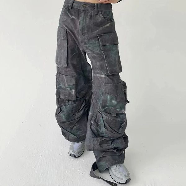 Женские штаны S. Houzhou Camo Cargo Женщины с высокой талией лоскутные карманы камуфляжные брюки женская одежда мода уличная одежда Hip Hop 230808