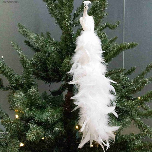Pássaros de pavão de natal artificiais com clipes enfeites de árvore de natal para casa navidad natal ano novo 2023 enfeites pendurados l230621