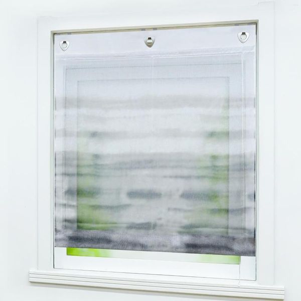 Cortina Roman Shade Transparente Voile Draper Window Valance Panel Para Cozinha Varanda Forma U Cinza Verde