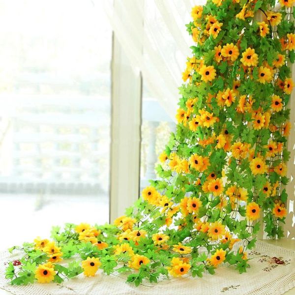 Dekorative Blumen, 230 cm, Seide, künstliche Sonnenblumen, Efeuranke, Kunststoff, gefälscht, für Heimdekoration, Sommer-Rattan-Schnur, hängende Blätter