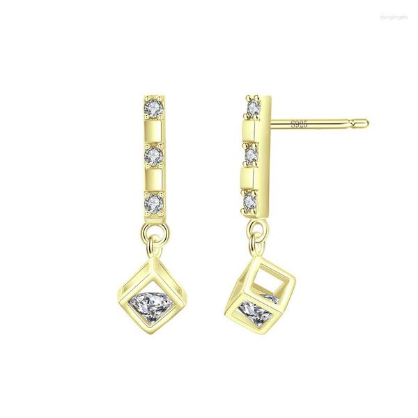 Brincos Pendentes Ouro Amarelo 14K Cor Gota de Prata 925 Sona Design de Diamante Fivela de Orelha Feminina Joias Finas