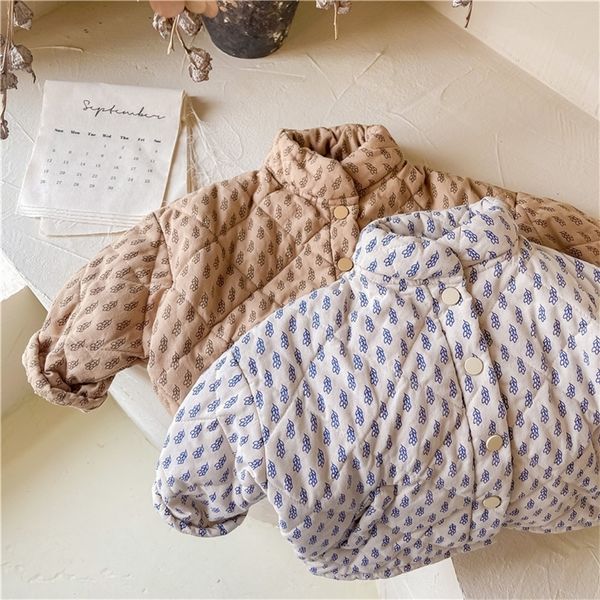 Ceketler Kış Kore tarzı unisex çocuklar baskılı pamuklu yastıklı katlar, sıcak bebek kapitone dış giyim 230807