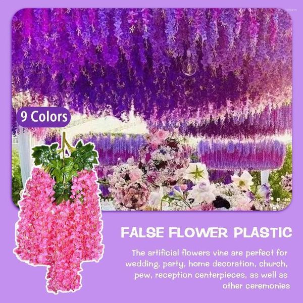 Flores decorativas 1 pacote de 12 simulação de casamento Sala de flores Folha de plástico viva Doubanhua Decoração de videira verde Y7H6