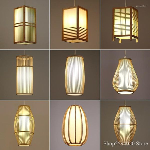 Подвесные лампы японские бамбуковые люстры ресторан ресторан спальня для спальни прикроватная лампа чайная комната живая китайская дзен