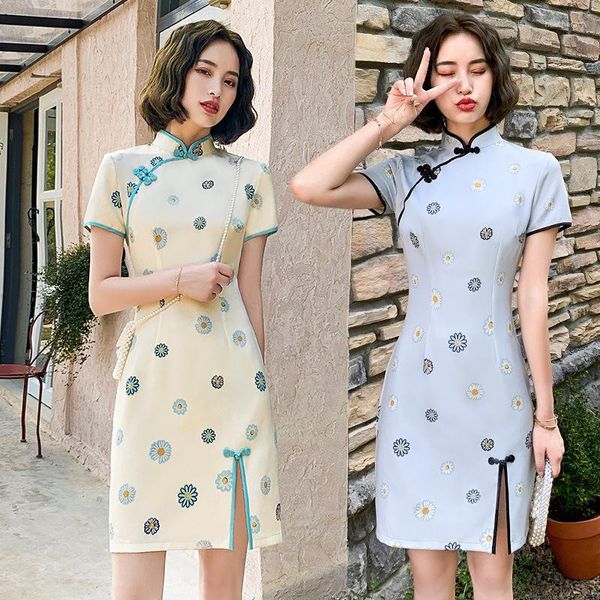 Roupa étnica 2023 verão chinês vintage manga curta Qipao vestidos de festa para meninas