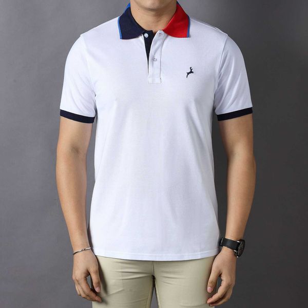 Новый высококачественный британский Royal Leisure Sports Polo Рубашка с коротким рукавом мужчина All Cotton Business White Blue Grey