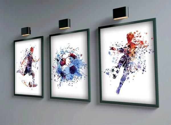 Aquarellfußball -Leinwand Malerei moderne abstrakte Plakate Wandkunstdrucke und Bilder für Wohnzimmer Dekoration HD Wo6