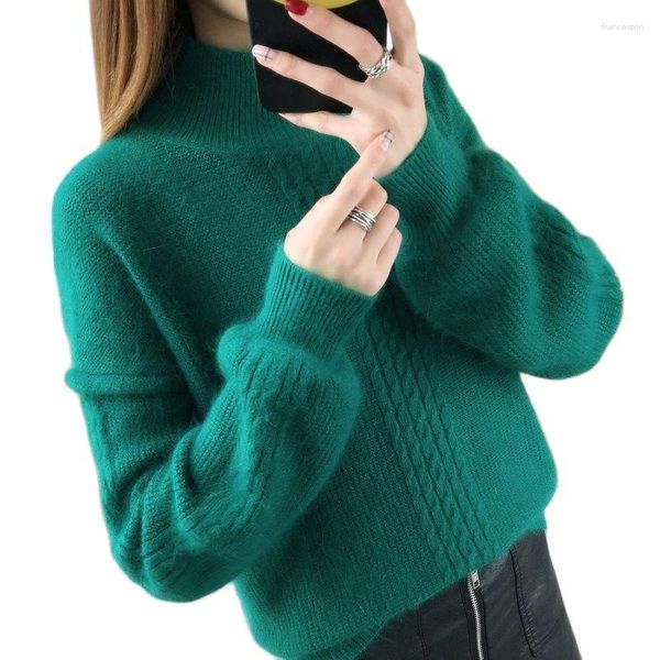 Frauen Pullover 2023 Verdicken Pullover Weibliche Absicherung Halb-hohe Kragen Lose Twist Winter Koreanische Wilde Jacke Frauen