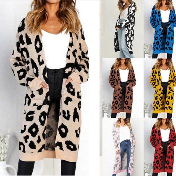 Maglioni da donna in maglia da donna Cardigan da donna Abiti lunghi invernali 2023 Maglieria natalizia con stampa leopardata