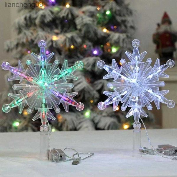 Schneeflocken-Baumspitze, LED-Licht, Weihnachtsbaumspitze, glitzernder Baumschmuck mit verschiedenen Beleuchtungsmodi, Weihnachtsdekoration L230620