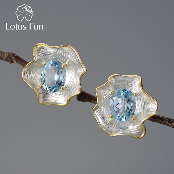 Stud Lotus Fun Natural Topaz Gemstone Orecchini a foglia arricciata per donna Argento 925 Gioielli di lusso in stile barocco vintage 230807