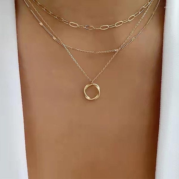 Kolye Kolyeler Katmanlı Gerişletme Kolye Kadınlar Twist Gold Gümüş Kaplama Tıknaz Twisted Ring Chain Party Mücevher Hediye