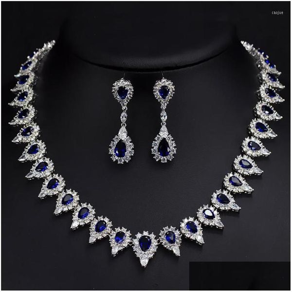 Серьговые ожерелье набор 2022 Swing Циркон Sier Color Blue Serving Jewelry для женщин -юбилейная вечеринка подарки набор доставки Dhgarden Dhybt