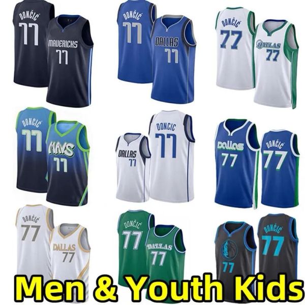 Personalizado Homens Mulheres Juventude Crianças Dallas''Mavericks''77 DDoncic Basquete Jerseys DAL City Jersey Edição Sem Mangas Vest Wear Sleevele Sport SS