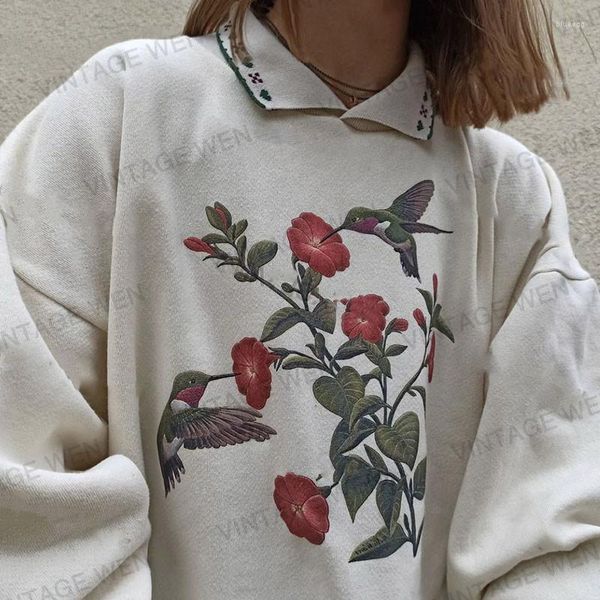 Männer Hoodies Vintage Frauen Sweatshirt Tops Herbst Polo Neck Langarm Floral Schmetterling Print Pullover Lose Übergroße Streewear