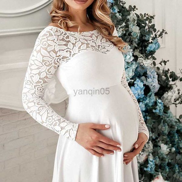 Платья для беременных 2023 Белые шифоновые кружевные платья для беременных для фотосессии Long Hollow Out Photography Props для беременных женщин HKD230808