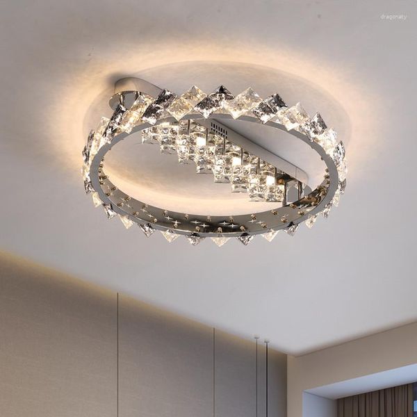 Plafoniere Lampada a LED in cristallo Luce rotonda di lusso per camera da letto Soggiorno EL Illuminazione in acciaio inossidabile Lustre