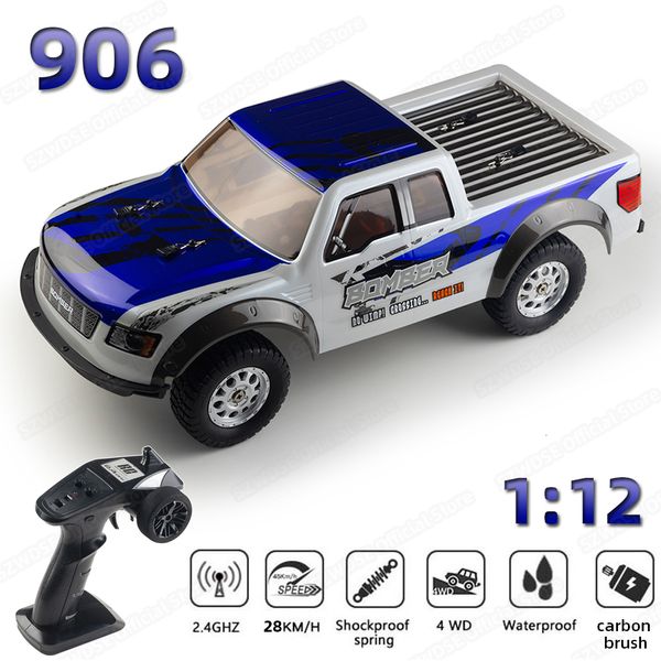 ElectricRC CAR 906 1 12 RC 4WD 24G Truck Demote Control High Speed ​​Drift Monster для детей против автомобилей Offroad Children Toys 230807