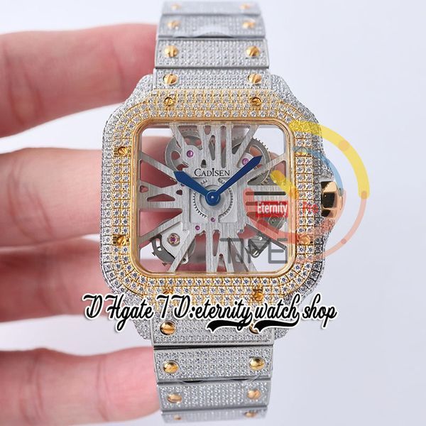 SF TWF0007 Swiss Ronda 4S20 Quartz Mens Watch Fully Out Diamonds Yellow Gold Bezel Bezel Roman Markers Skeleton Dial Steel Diamond Bracelet 2023 Super Edition Watches