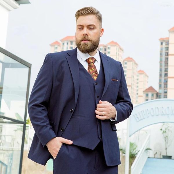 Erkekler Kıyafet lacivert Plus Boyut Boyutu Damat Düğün Smokin 3 Parçalı Ceket Yelek Pantolon Set Resmi İş Ofisi Giyim Kostüm Homme