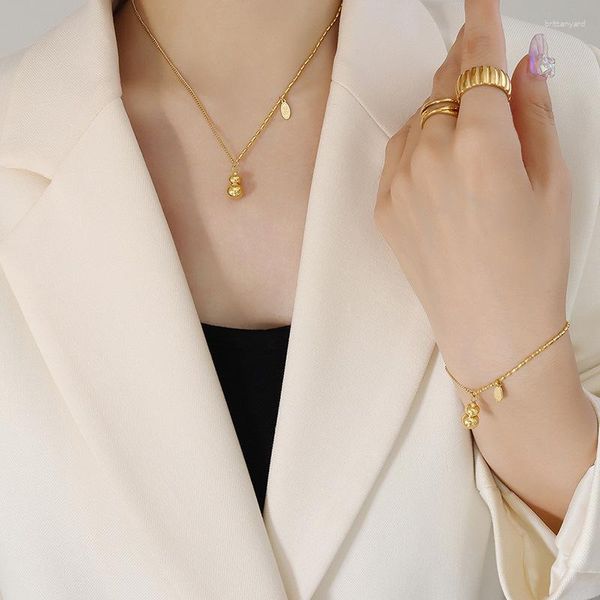 Collana Orecchini Set Golden Gourd Pendant Jewelry Moda coreana Bracciale cavigliera per le donne Belle