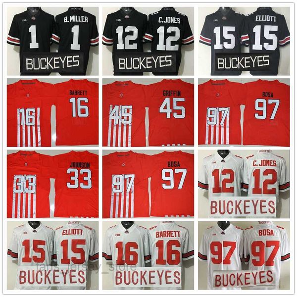 NCAA Ohio State Buckeyes College Football Jersey 97 Joey Bosa 45 Archie Griffin 1 Braxton Miller 15 Ezekiel Elliott 16 J.T Barrett 33 Pete Johnson Alta Qualidade