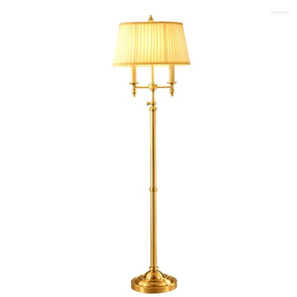 Luminárias de chão Vintage El Sala de estar Estudo Lâmpada de latão Abajur de linho de alta qualidade Luxo simples Todas as luzes LED E27 de cobre