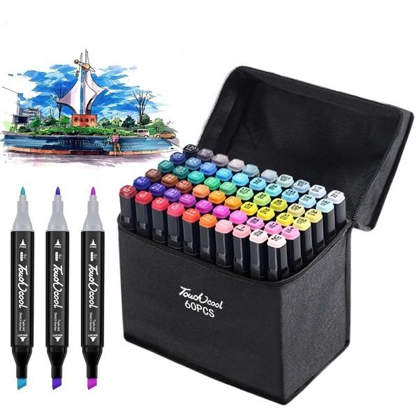 Marcadores 24303640486080 Cores Marcador Bursh Caneta Iluminador Cabeça Dupla Conjunto Desenho Para Artista Coreano Artigos de Papelaria Artigos de Arte 230807