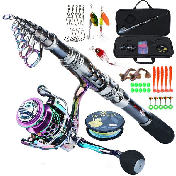 Rod Reel Combo Sougayilang Telescopic Fishing Spinning and Line Lures Bag Set for Travel Saltwater Freshwater 230807