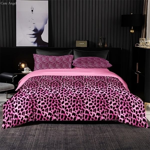 Yatak takımları taklit saten yorgan kapağı 220x240 pembe leopar baskı desen yorgan ikiz sizeno yastık 230807