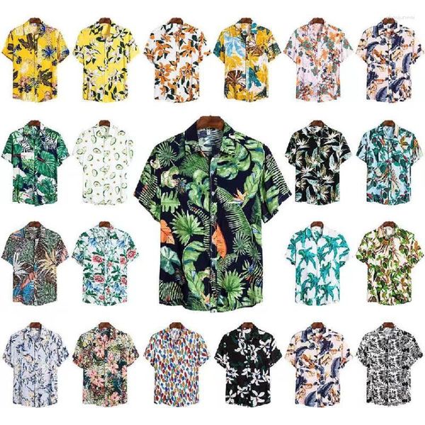 Camisas casuais masculinas moda verão camisa estampa havaiana padrão de planta praia tropical lazer rua feriado Harajuku roupas Y2K