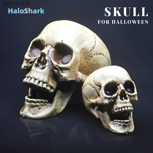 Skull Decor Prop Skeleton Head Plastic 1 1 Modello Halloween Style Haunted House Party Decorazione della casa Forniture di giochi Alta qualità L230620