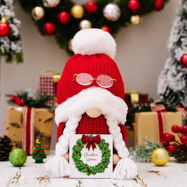 1 PCs Neue Weihnachtsdekoration Supplies gestricktes Hut Umarmung Holz Marke Rudolph Doll Home Anhänger Geschenke Ornamente Party Lieferungen L230620